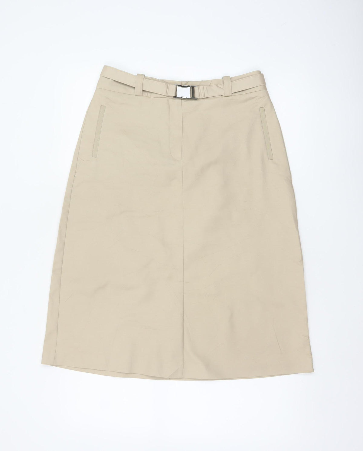 Autograph Women Beige UK 10 A-Line Midi Skirt Belted Cotton