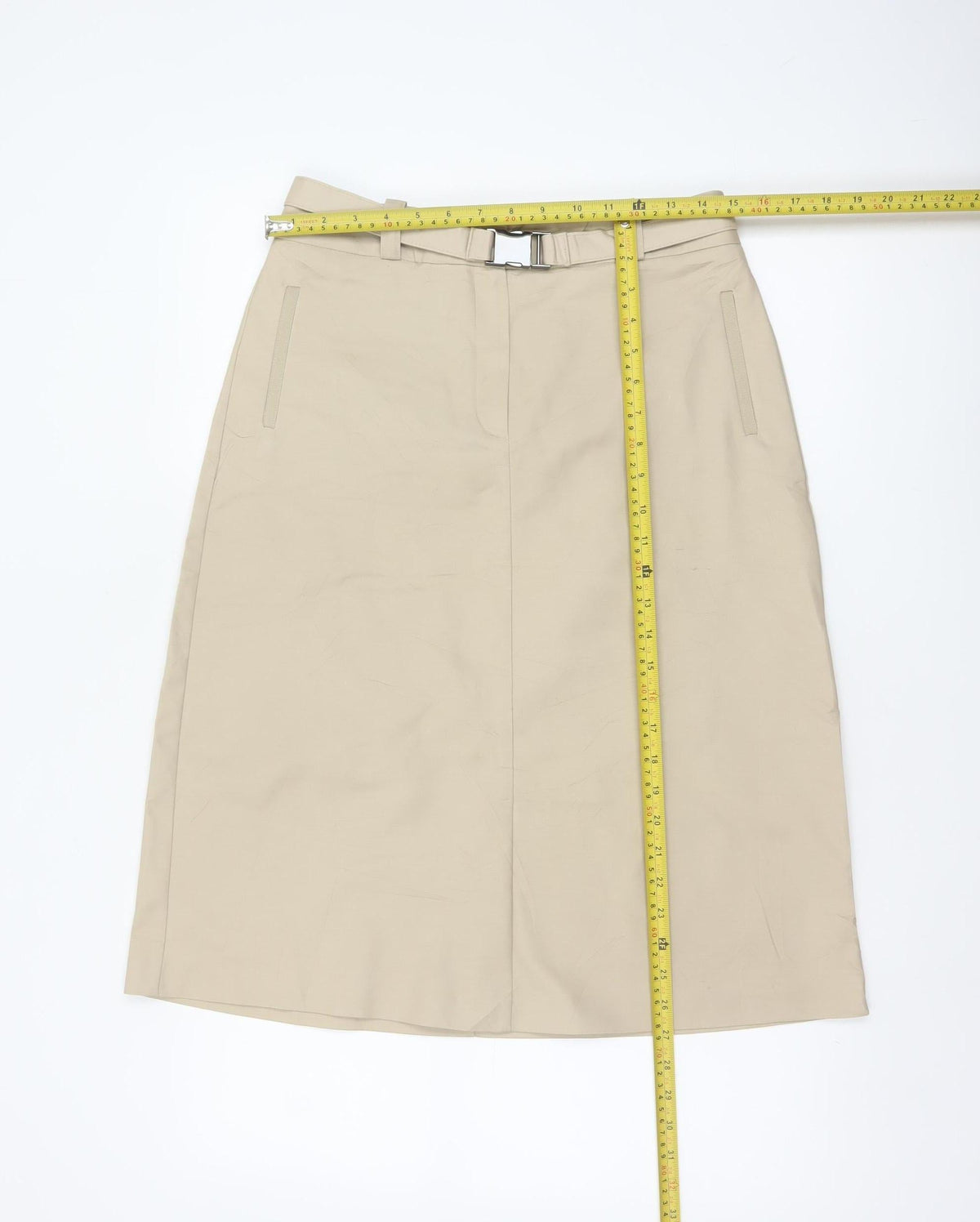 Autograph Women Beige UK 10 A-Line Midi Skirt Belted Cotton