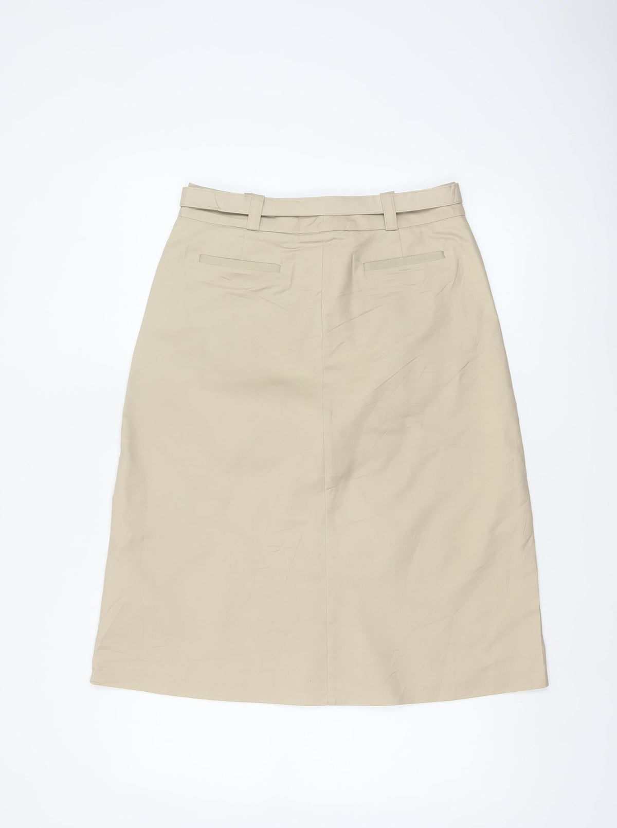 Autograph Women Beige UK 10 A-Line Midi Skirt Belted Cotton