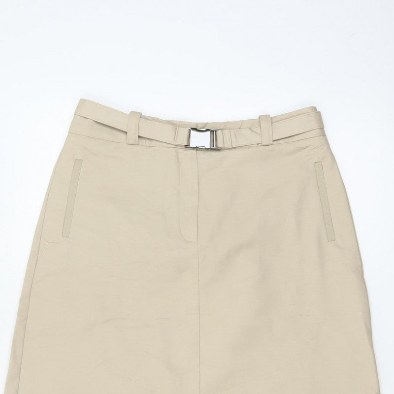 Autograph Women Beige UK 10 A-Line Midi Skirt Belted Cotton