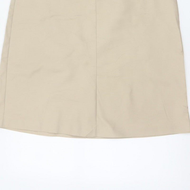 Autograph Women Beige UK 10 A-Line Midi Skirt Belted Cotton