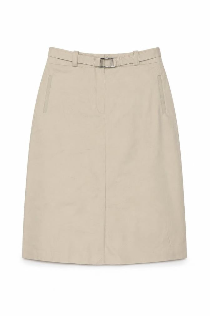 Autograph Women Beige UK 10 A-Line Midi Skirt Belted Cotton