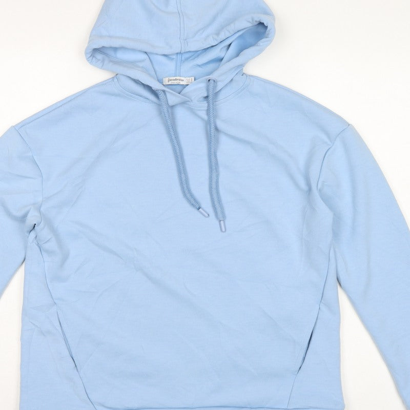 Stradivarius Women Blue S Pullover Hoodie Drawstring Pockets