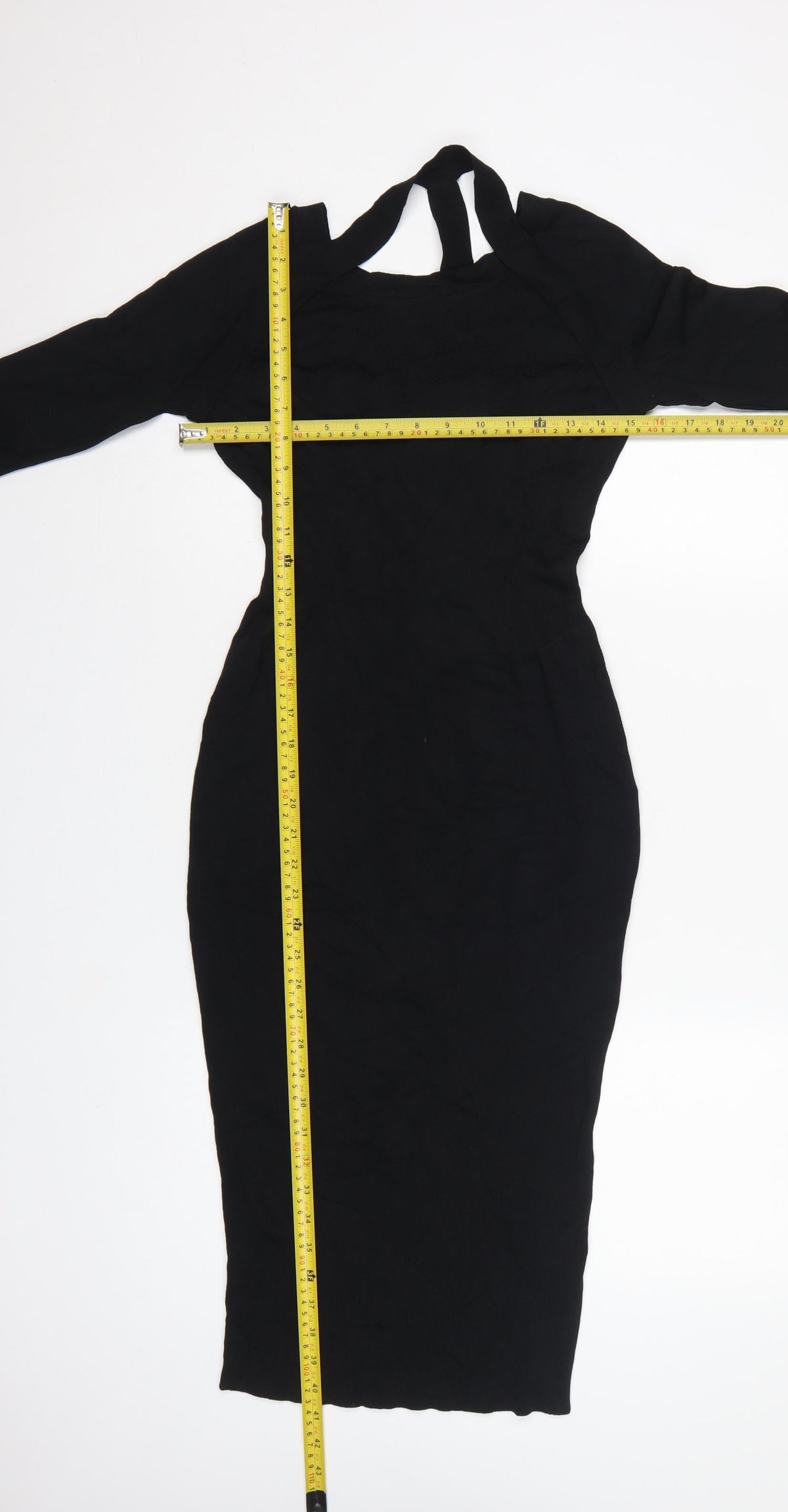 H&M Women Black UK 8 Bodycon Midi Cold Shoulder Knit Dress