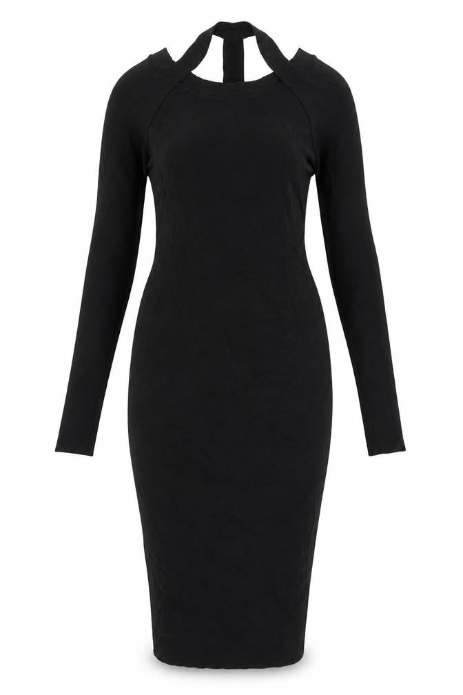 H&M Women Black UK 8 Bodycon Midi Cold Shoulder Knit Dress