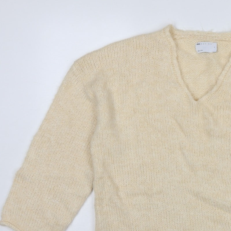 ASOS Design Women Ivory S V-Neck Relaxed Knit Jumper Dolman Sleeves