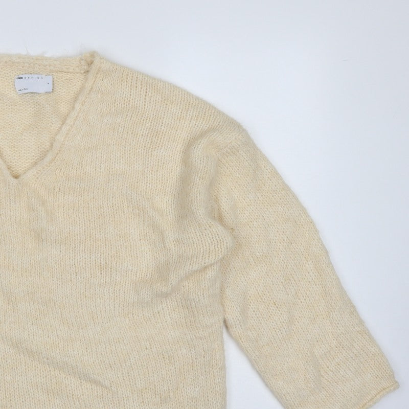 ASOS Design Women Ivory S V-Neck Relaxed Knit Jumper Dolman Sleeves