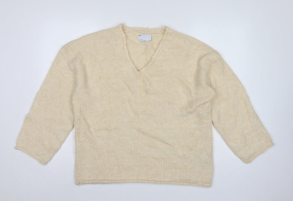 ASOS Design Women Ivory S V-Neck Relaxed Knit Jumper Dolman Sleeves