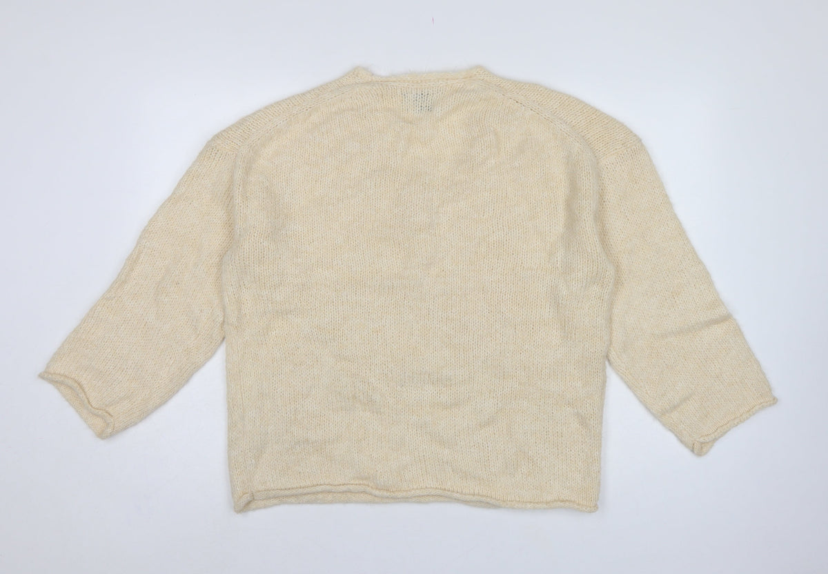 ASOS Design Women Ivory S V-Neck Relaxed Knit Jumper Dolman Sleeves