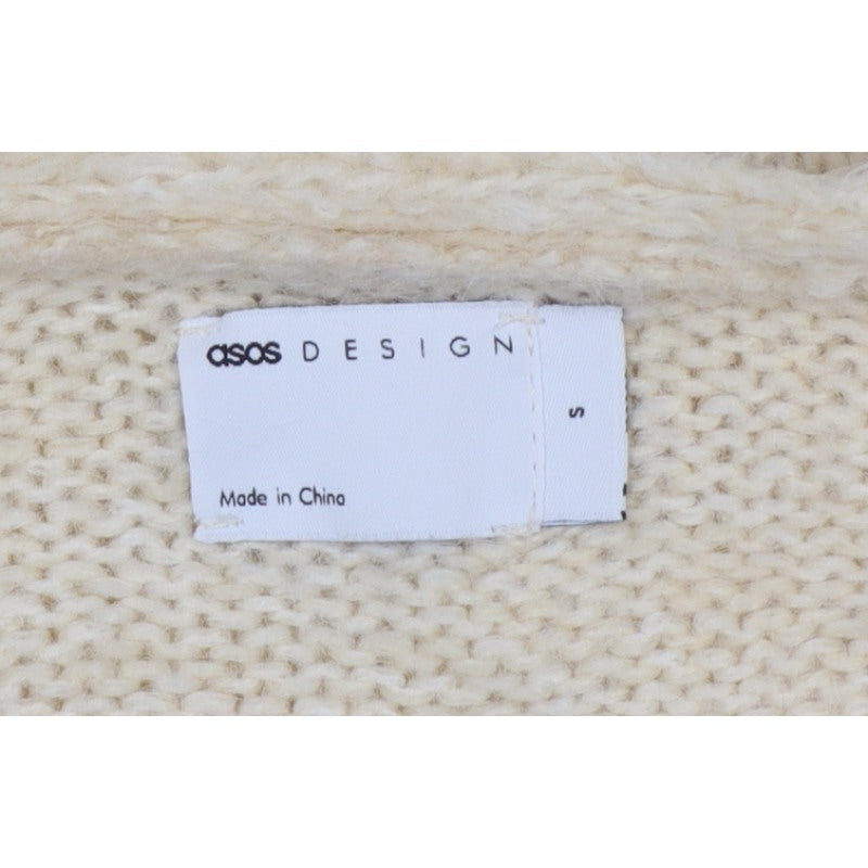 ASOS Design Women Ivory S V-Neck Relaxed Knit Jumper Dolman Sleeves