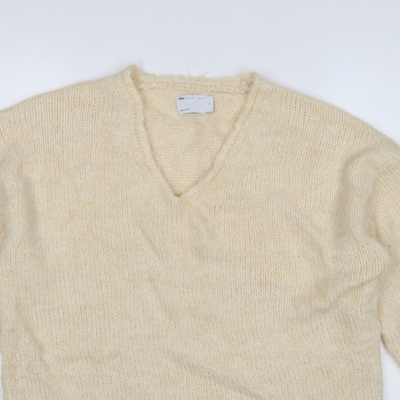 ASOS Design Women Ivory S V-Neck Relaxed Knit Jumper Dolman Sleeves