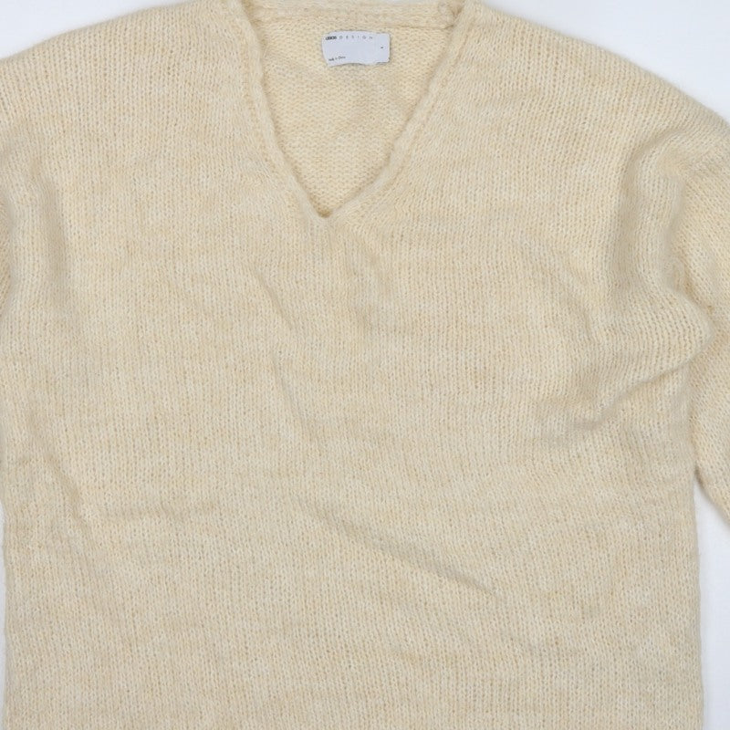 ASOS Design Women Ivory S V-Neck Relaxed Knit Jumper Dolman Sleeves
