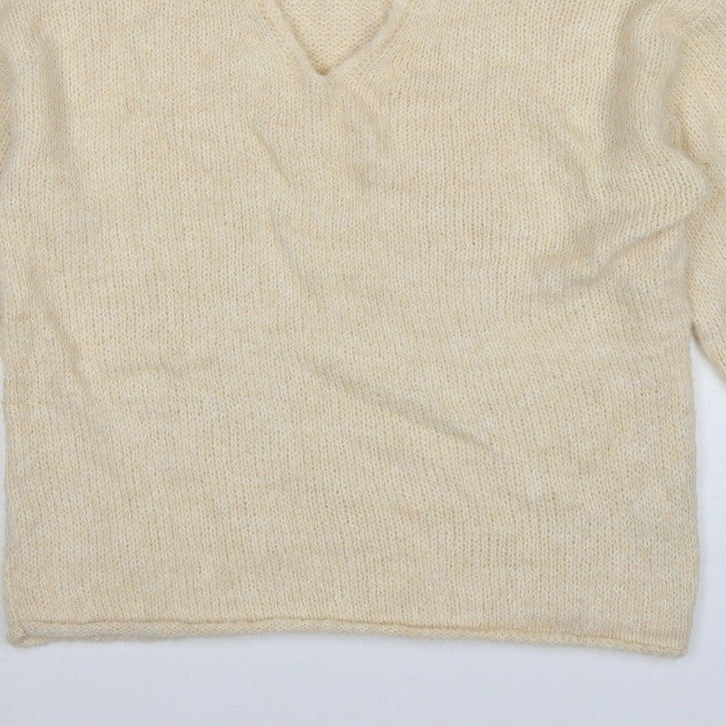 ASOS Design Women Ivory S V-Neck Relaxed Knit Jumper Dolman Sleeves