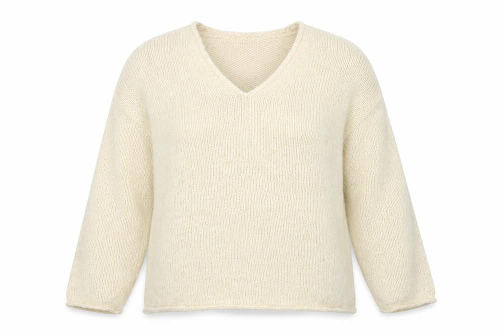 ASOS Design Women Ivory S V-Neck Relaxed Knit Jumper Dolman Sleeves