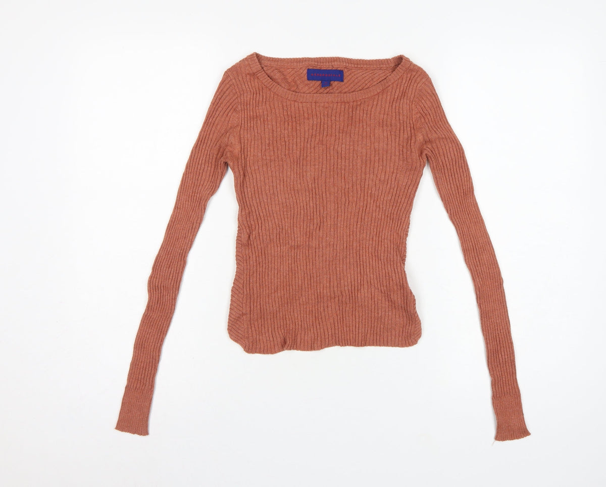 Aeropostale Women's Orange XS Ribbed Knit Long Sleeve Pullover Jumper