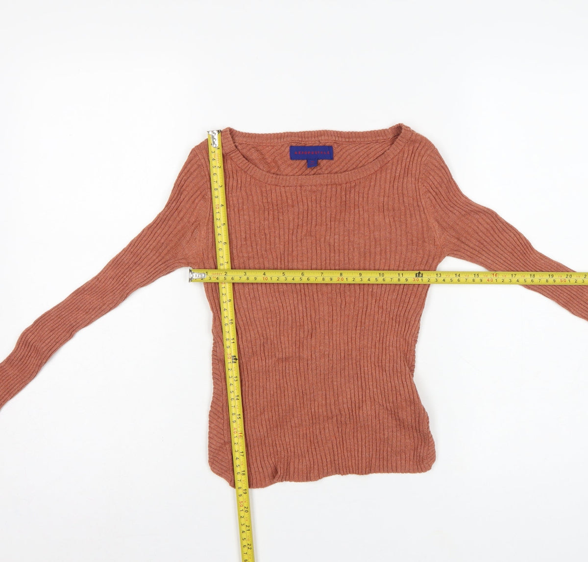 Aeropostale Women's Orange XS Ribbed Knit Long Sleeve Pullover Jumper
