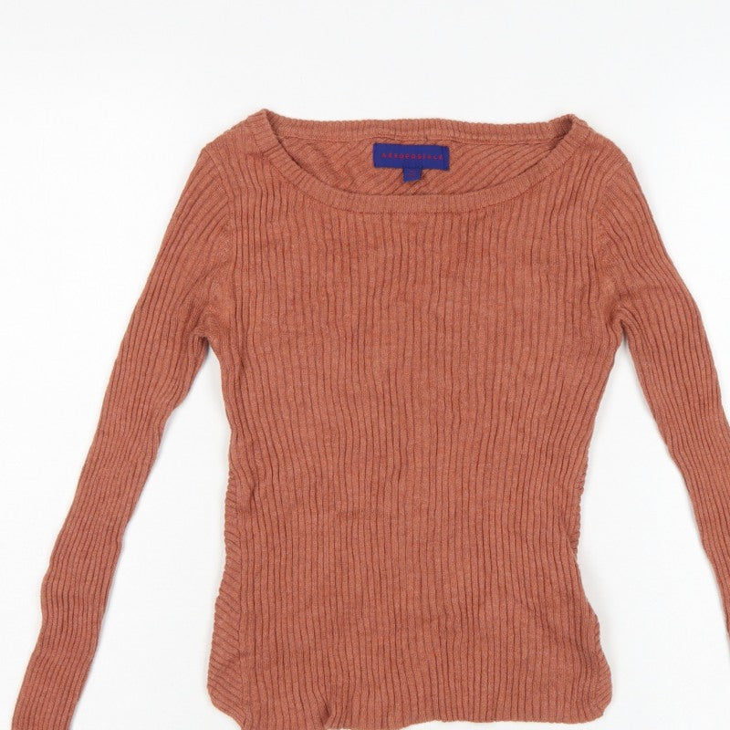 Aeropostale Women's Orange XS Ribbed Knit Long Sleeve Pullover Jumper