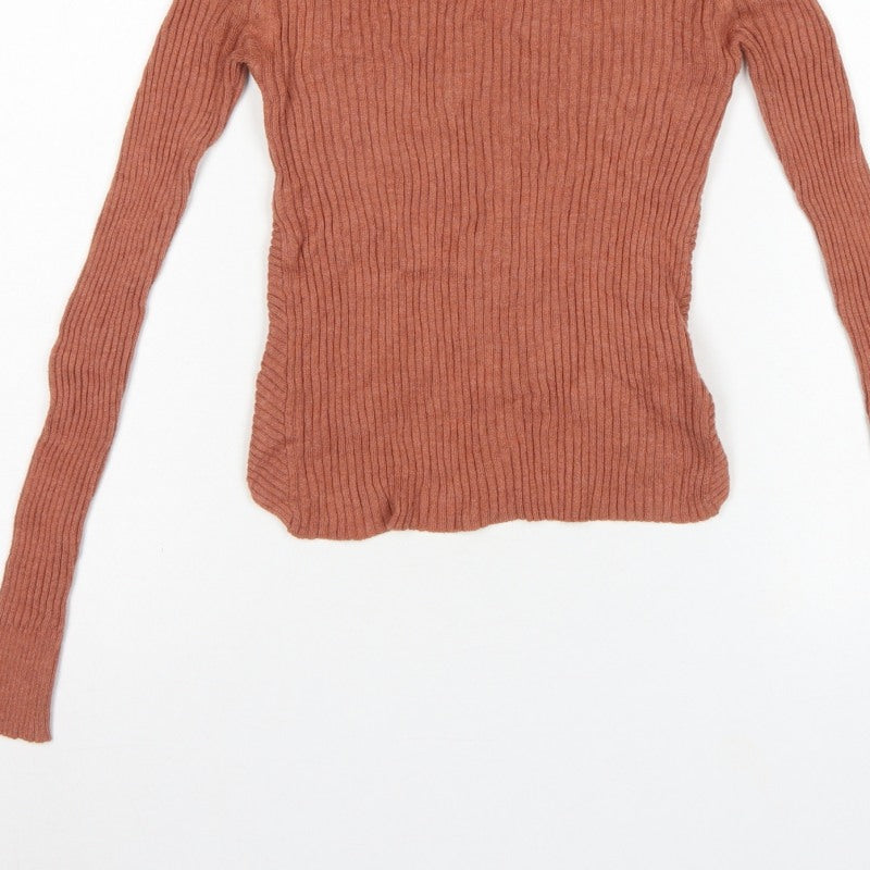 Aeropostale Women's Orange XS Ribbed Knit Long Sleeve Pullover Jumper