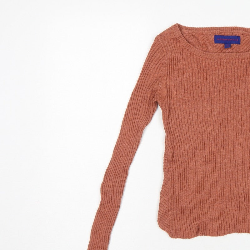 Aeropostale Women's Orange XS Ribbed Knit Long Sleeve Pullover Jumper