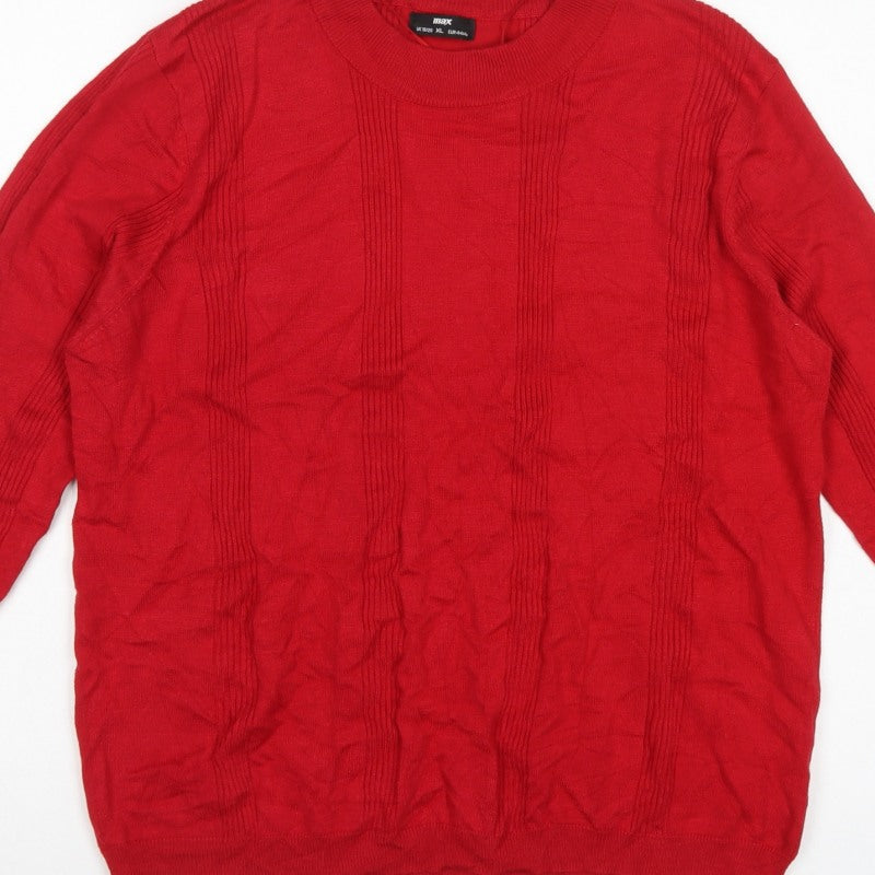 Max Women’s Red UK 20 Crew Neck Long Sleeve Textured Knit Jumper