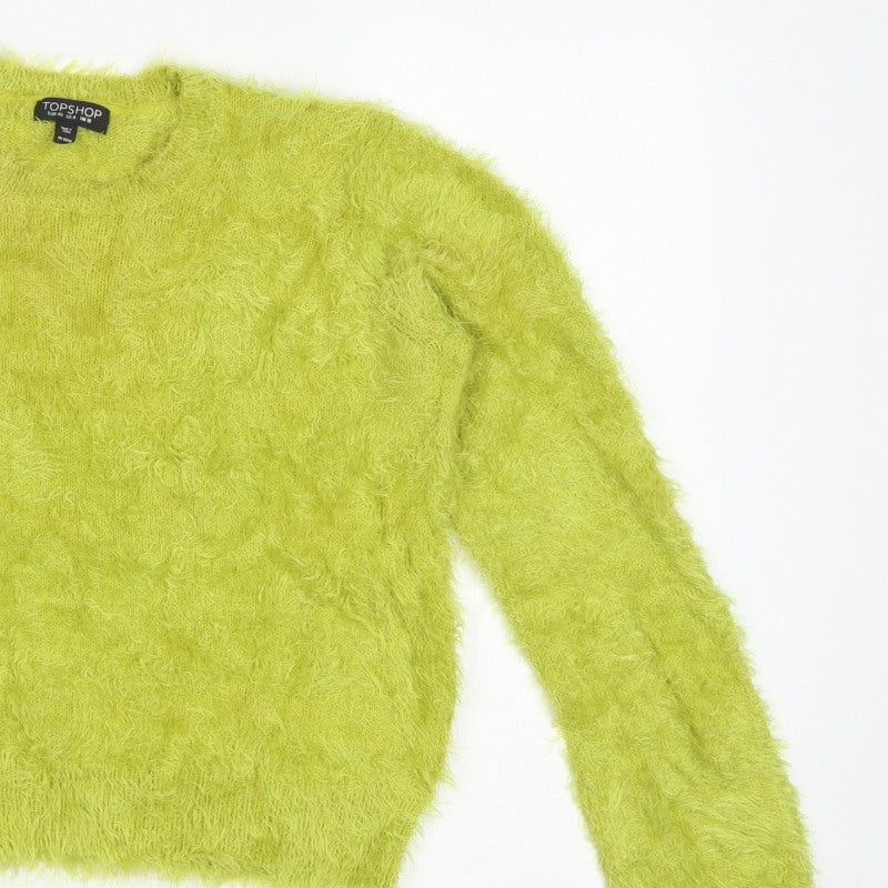 Topshop Women Yellow Fluffy Knit Pullover Jumper UK 12 Long Sleeve