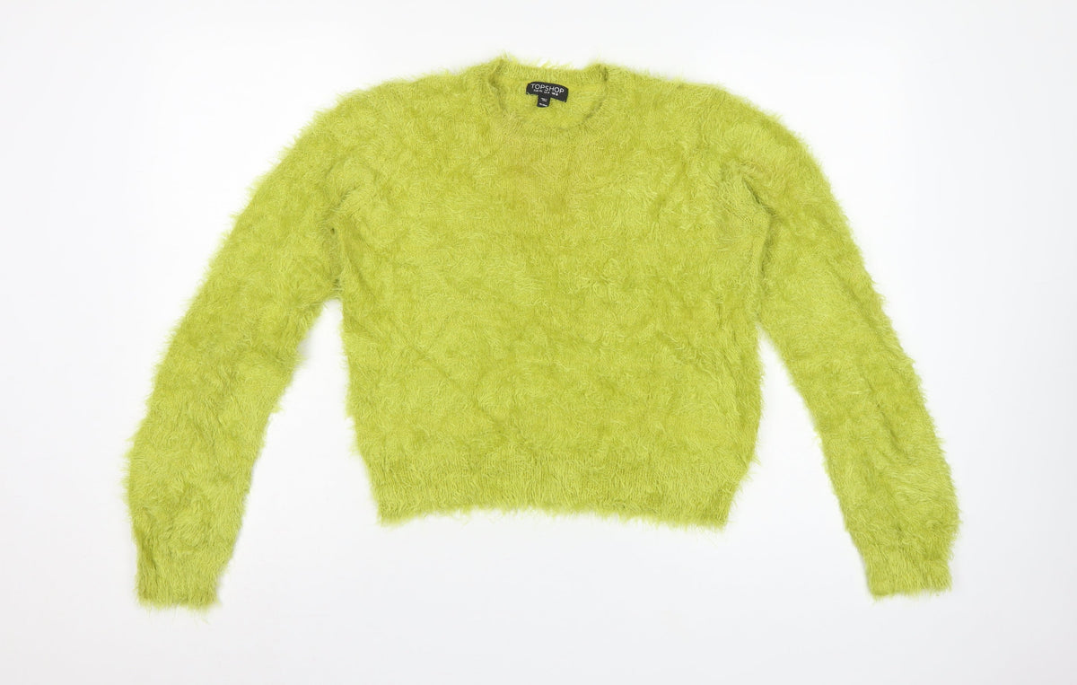 Topshop Women Yellow Fluffy Knit Pullover Jumper UK 12 Long Sleeve