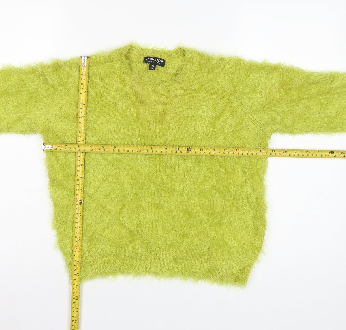 Topshop Women Yellow Fluffy Knit Pullover Jumper UK 12 Long Sleeve