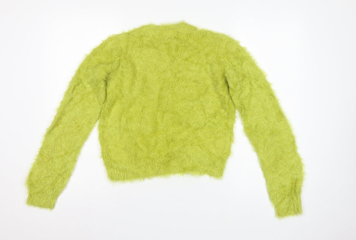 Topshop Women Yellow Fluffy Knit Pullover Jumper UK 12 Long Sleeve