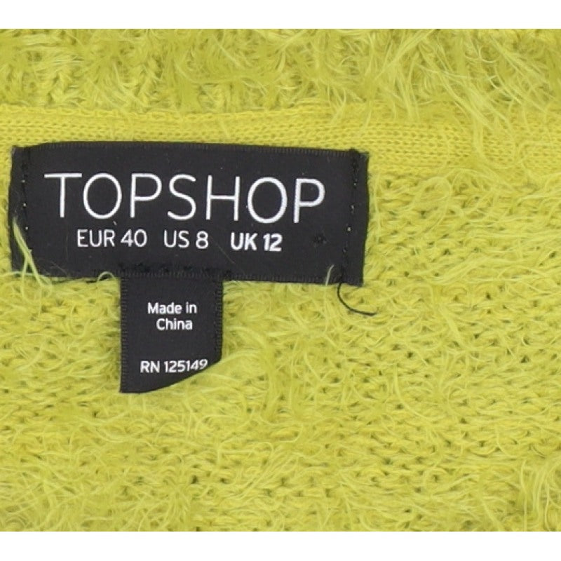 Topshop Women Yellow Fluffy Knit Pullover Jumper UK 12 Long Sleeve