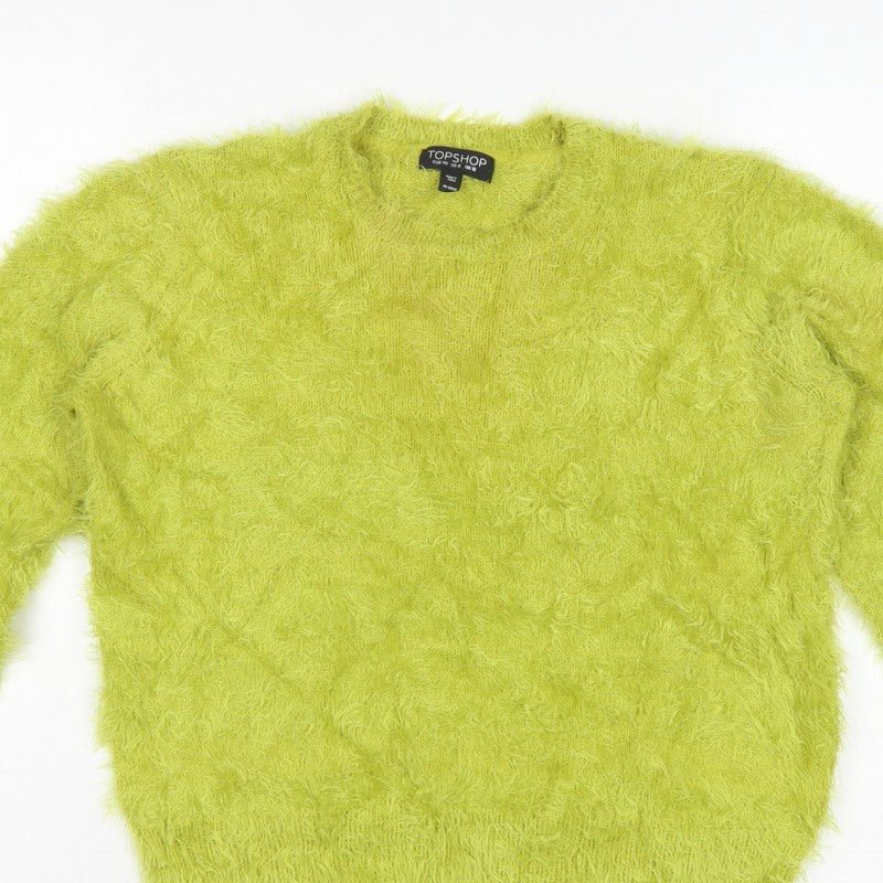 Topshop Women Yellow Fluffy Knit Pullover Jumper UK 12 Long Sleeve