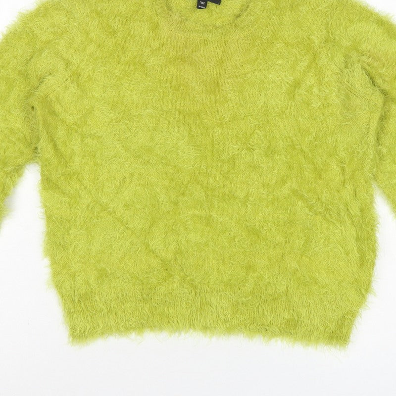 Topshop Women Yellow Fluffy Knit Pullover Jumper UK 12 Long Sleeve