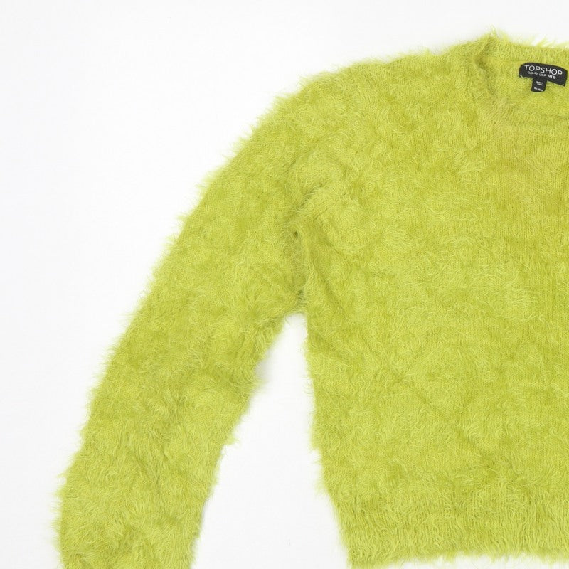 Topshop Women Yellow Fluffy Knit Pullover Jumper UK 12 Long Sleeve