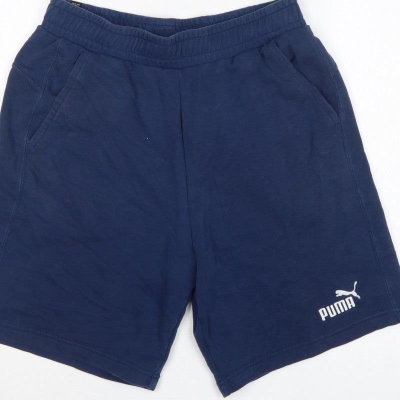 Puma Men’s Blue M Sweat Shorts Elastic Waist Logo Pockets