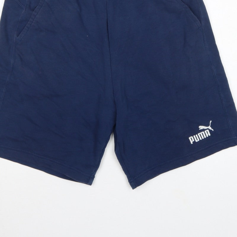 Puma Men’s Blue M Sweat Shorts Elastic Waist Logo Pockets