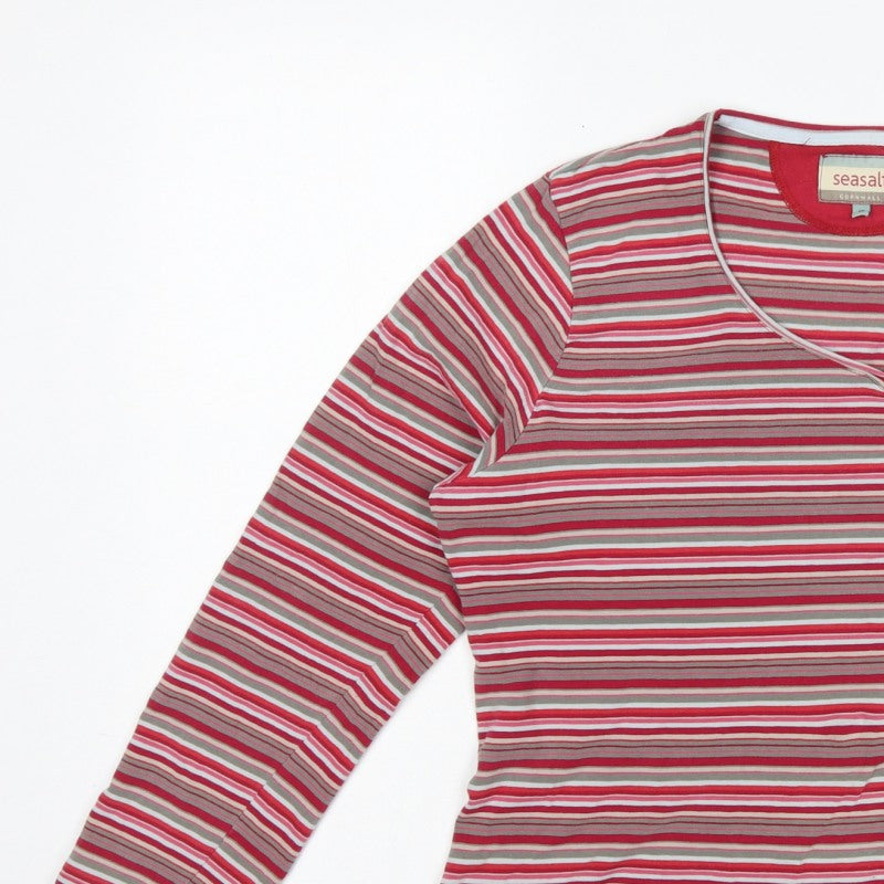 Seasalt Women’s Multicoloured Striped V-Neck Long Sleeve Jersey Top UK 18