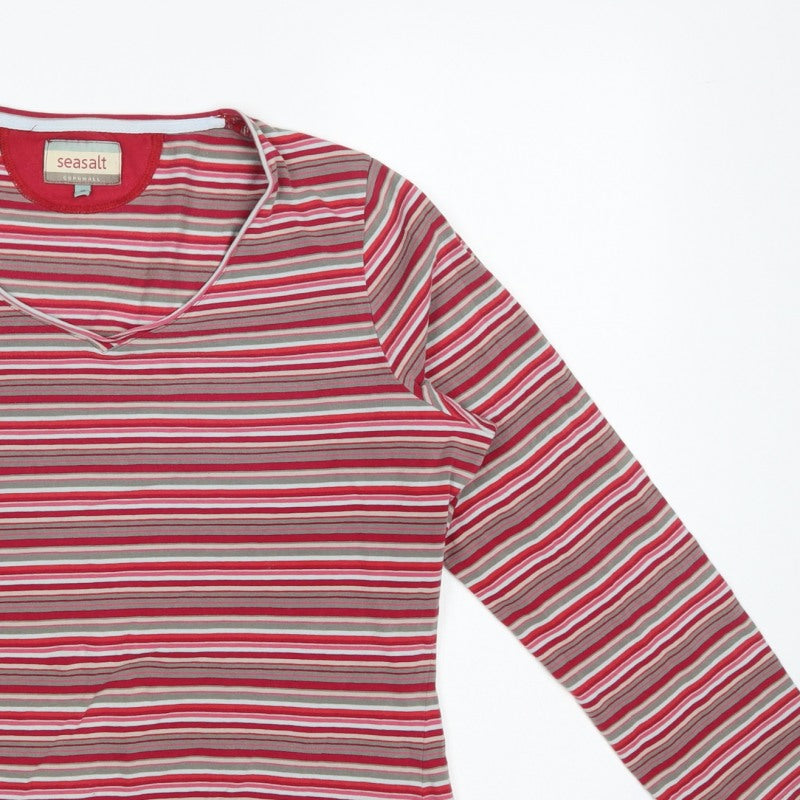 Seasalt Women’s Multicoloured Striped V-Neck Long Sleeve Jersey Top UK 18