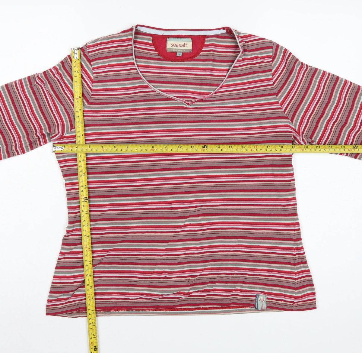 Seasalt Women’s Multicoloured Striped V-Neck Long Sleeve Jersey Top UK 18