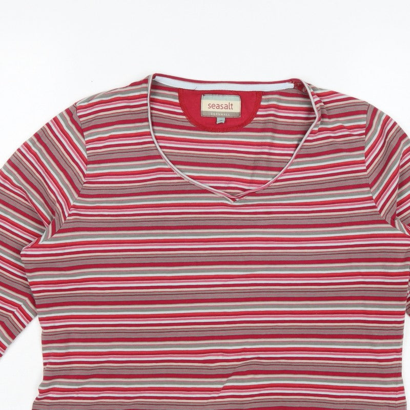 Seasalt Women’s Multicoloured Striped V-Neck Long Sleeve Jersey Top UK 18