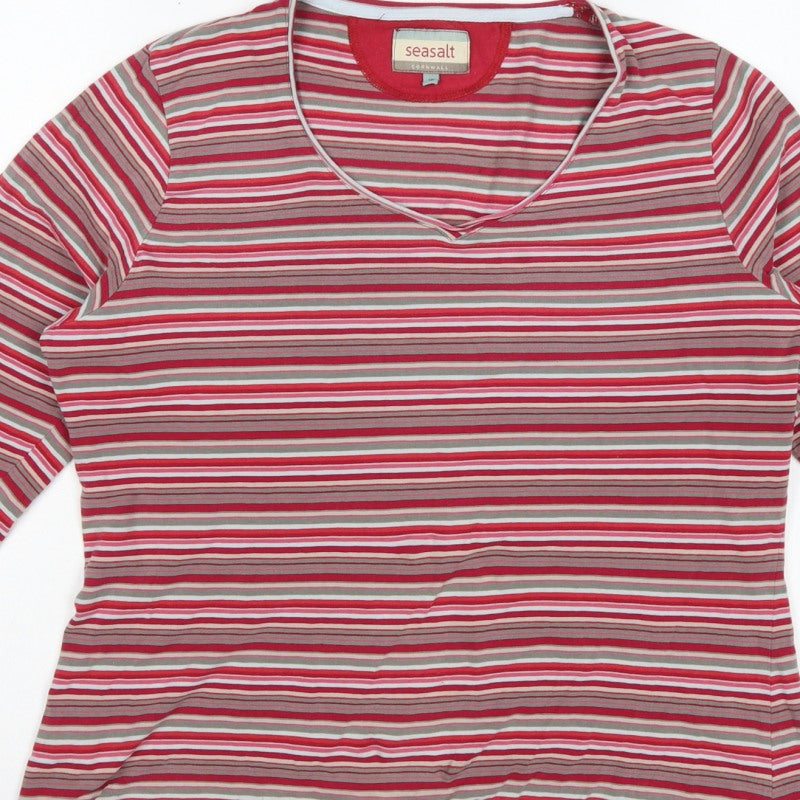 Seasalt Women’s Multicoloured Striped V-Neck Long Sleeve Jersey Top UK 18