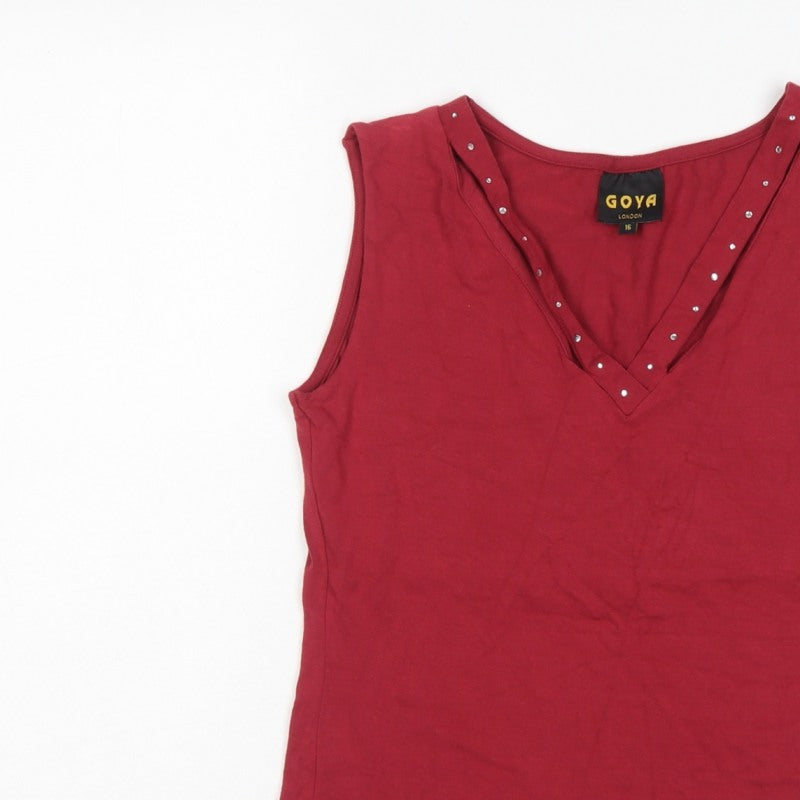 Goya London Women’s Red Size 16 Studded V-Neck Stretch Tank Top