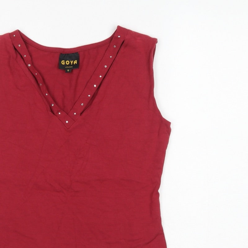 Goya London Women’s Red Size 16 Studded V-Neck Stretch Tank Top