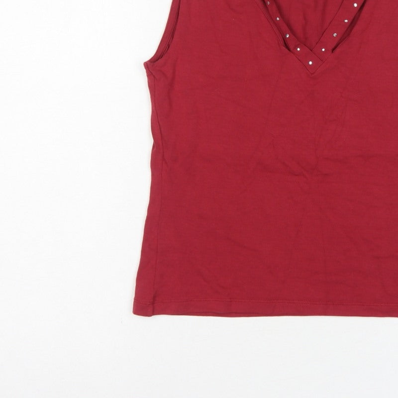 Goya London Women’s Red Size 16 Studded V-Neck Stretch Tank Top