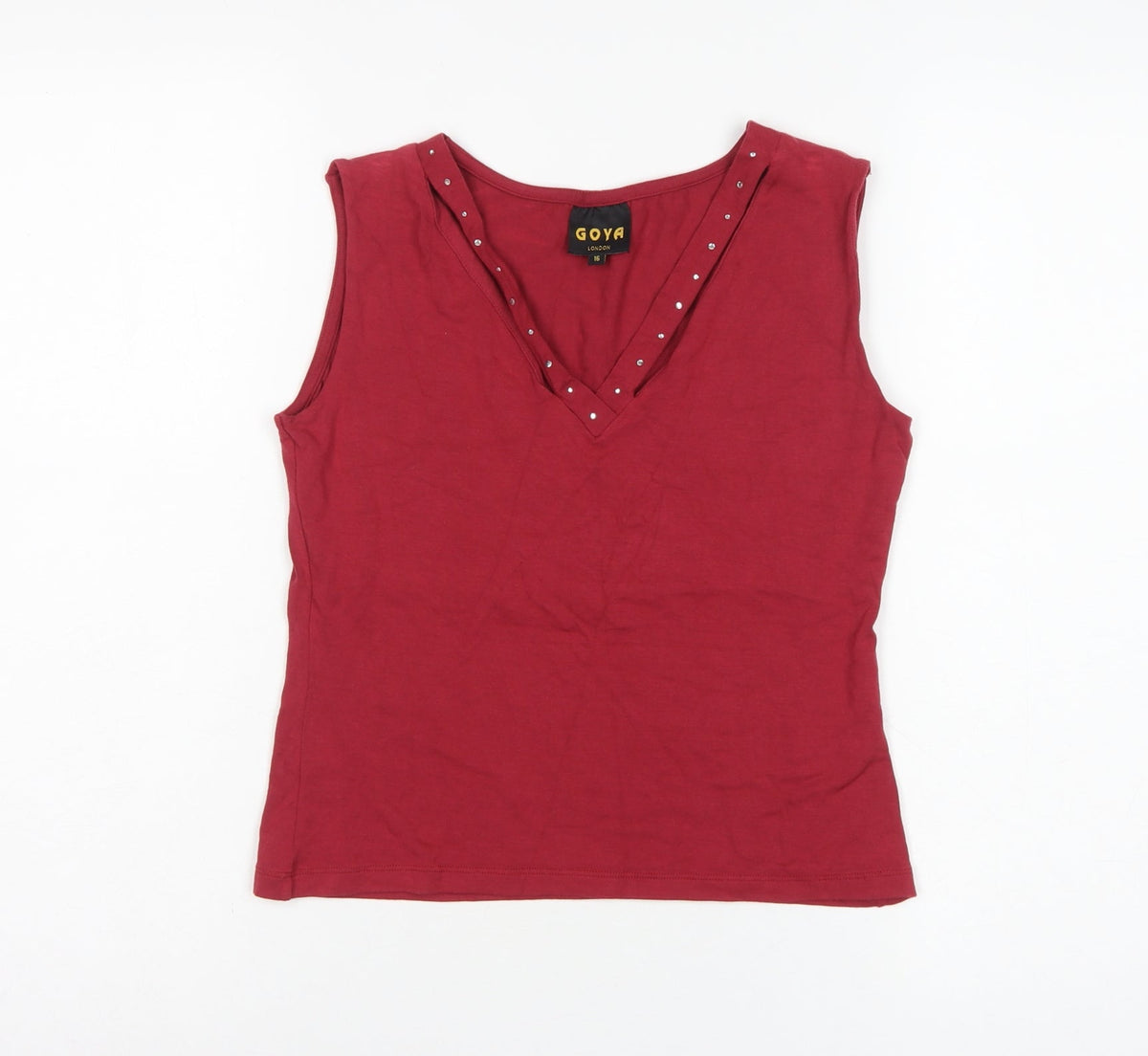 Goya London Women’s Red Size 16 Studded V-Neck Stretch Tank Top