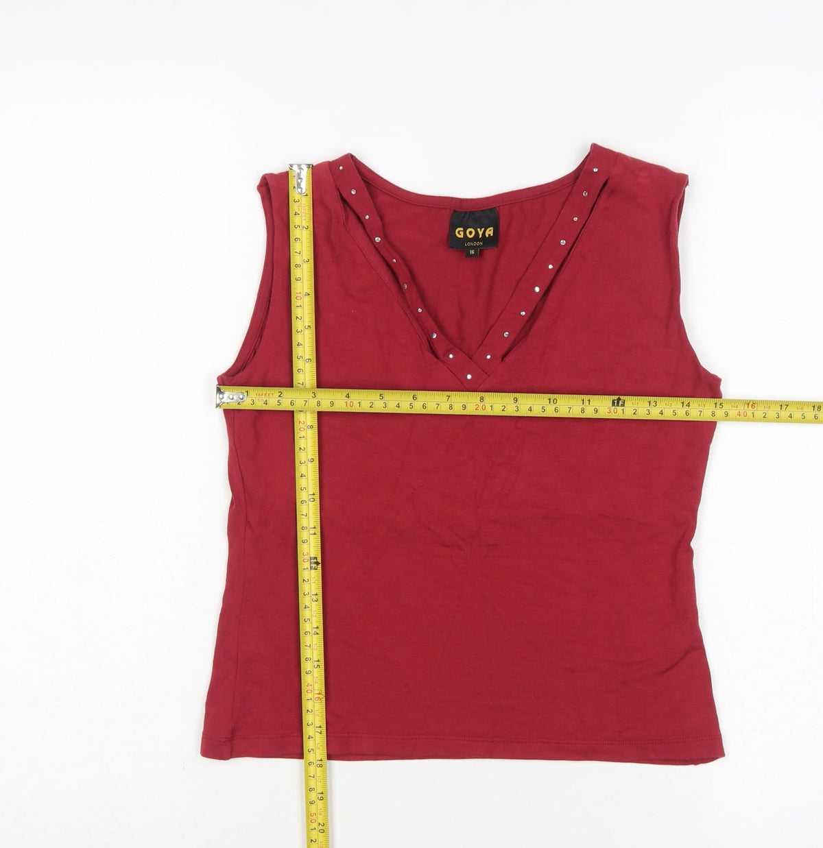 Goya London Women’s Red Size 16 Studded V-Neck Stretch Tank Top
