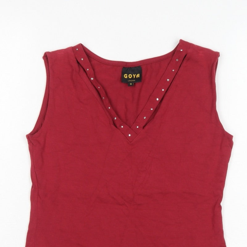 Goya London Women’s Red Size 16 Studded V-Neck Stretch Tank Top