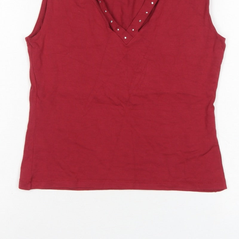 Goya London Women’s Red Size 16 Studded V-Neck Stretch Tank Top