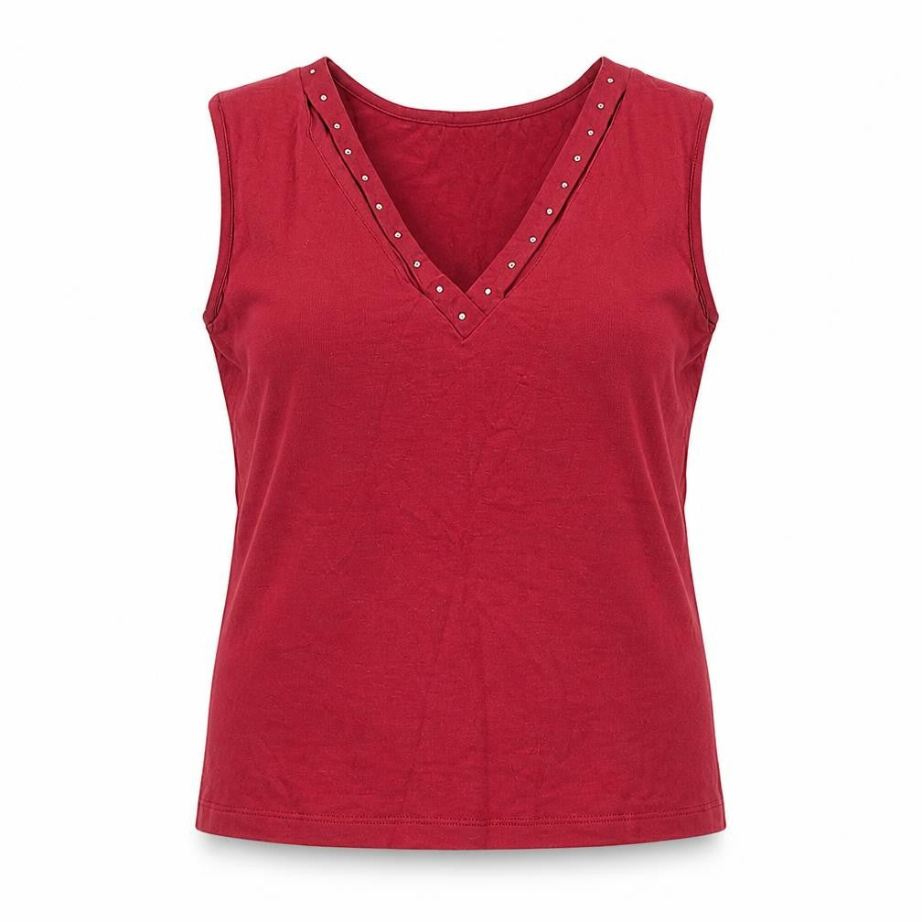 Goya London Women’s Red Size 16 Studded V-Neck Stretch Tank Top