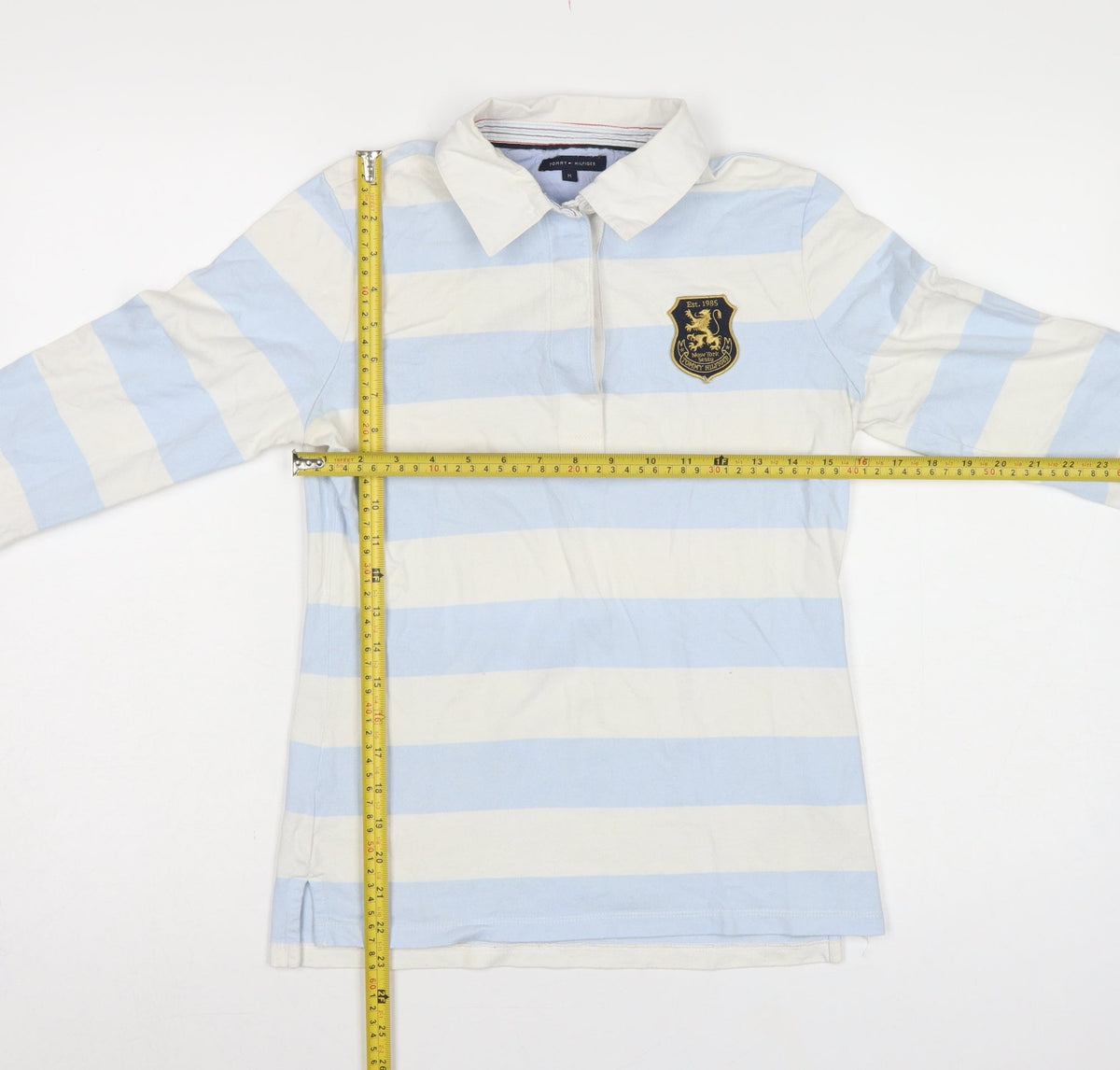 Tommy Hilfiger Women Blue White M Striped Long Sleeve Basic Polo Top