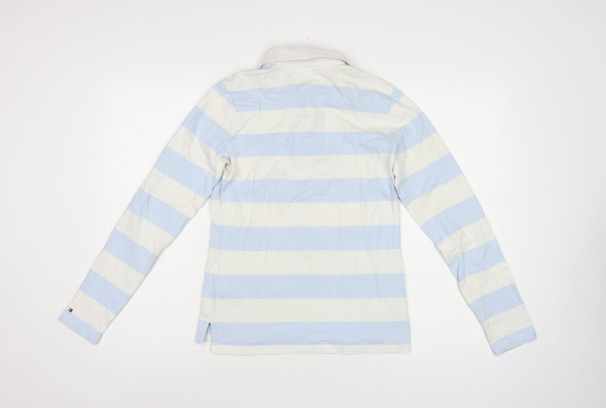 Tommy Hilfiger Women Blue White M Striped Long Sleeve Basic Polo Top