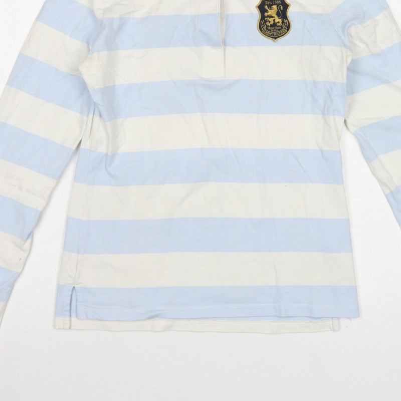 Tommy Hilfiger Women Blue White M Striped Long Sleeve Basic Polo Top